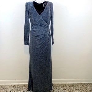 TADASHI Vintage Silver Metallic Formal Full Length Dress Medium
